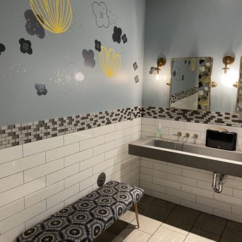 Testa Barra Kitchen & Cocktails - cool bathroom decor....and its clean! - Cocktail Bars Near Me - Macomb, Michigan