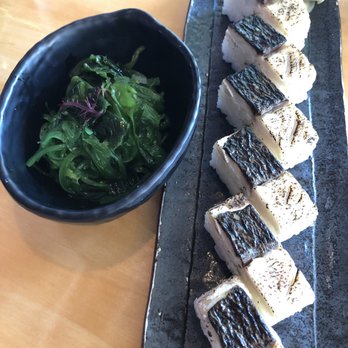 Toshi Sushi - Saba Battera Sushi with Seaweed Salad - Sushi Bars Near Me - Vancouver, British Columbia