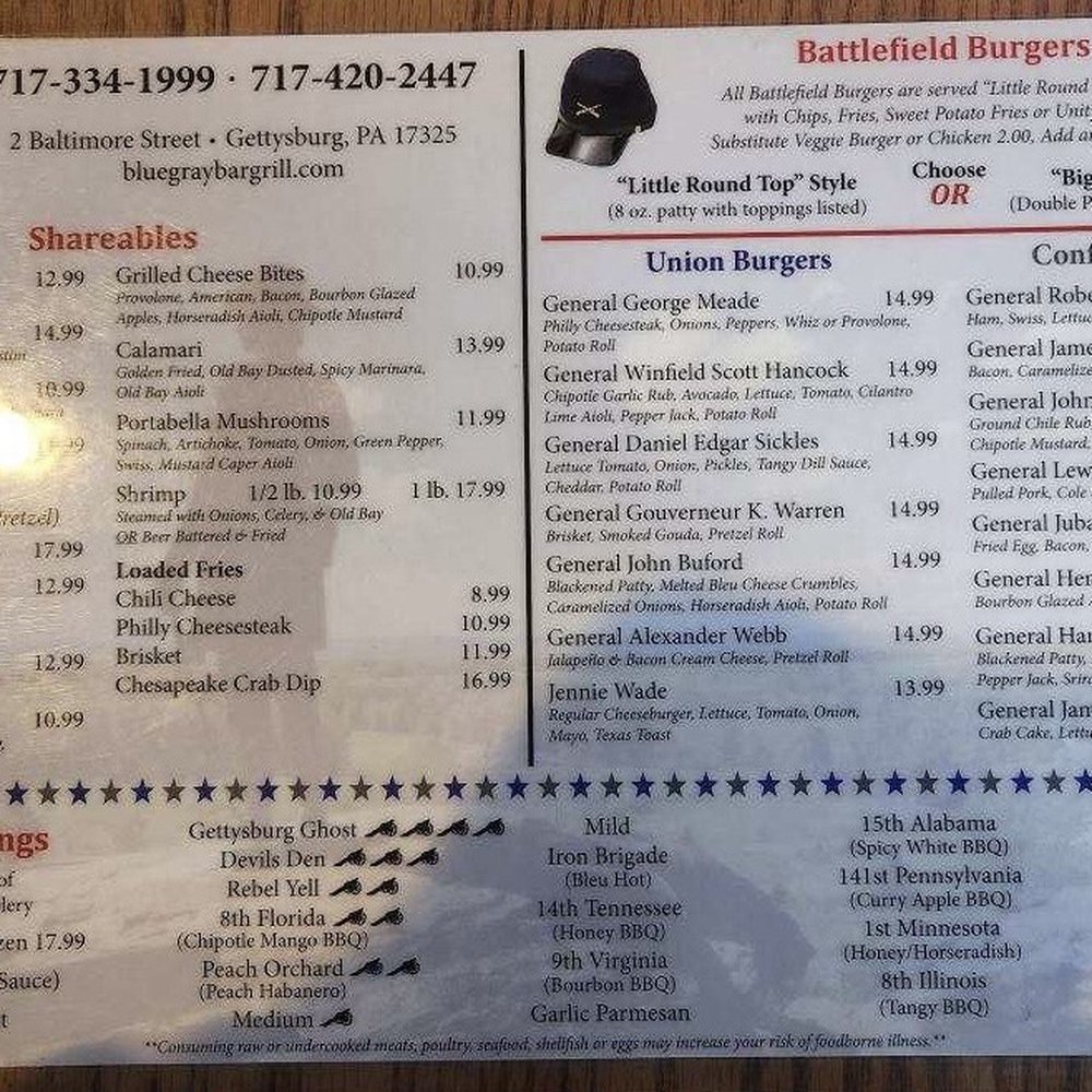 Blue & Gray Bar & Grill - Menu - Sports Bars Near Me - Gettysburg, Pennsylvania Blue & Gray Bar & Grill - Menu - Sports Bars Near Me - Gettysburg, Pennsylvania