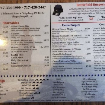 Blue & Gray Bar & Grill - Menu - Sports Bars Near Me - Gettysburg, Pennsylvania