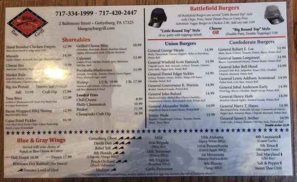 Menu photo 7 Blue & Gray Bar & Grill Gettysburg, PA