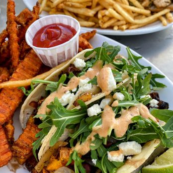 Perfect Pear Bistro - Butternut Squash Tacos with Sweet Potato Fries - New American Near Me - Tempe, Arizona Perfect Pear Bistro - Butternut Squash Tacos with Sweet Potato Fries - New American Near Me - Tempe, Arizona