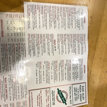 Back Alley Pizza Joint - Menu. Hope you can zoom in! - Pizza Near Me - Douglas, Michigan Back Alley Pizza Joint - Menu. Hope you can zoom in! - Pizza Near Me - Douglas, Michigan