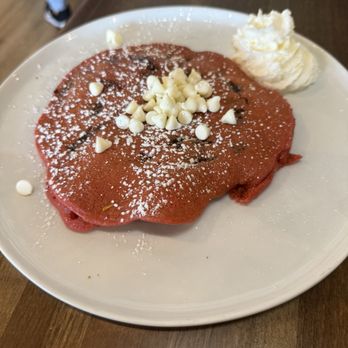 Home Kitchen - Red velvet pancake topped with white chocolate chips - Breakfast & Brunch Near Me - Round Rock, Texas Home Kitchen - Red velvet pancake topped with white chocolate chips - Breakfast & Brunch Near Me - Round Rock, Texas