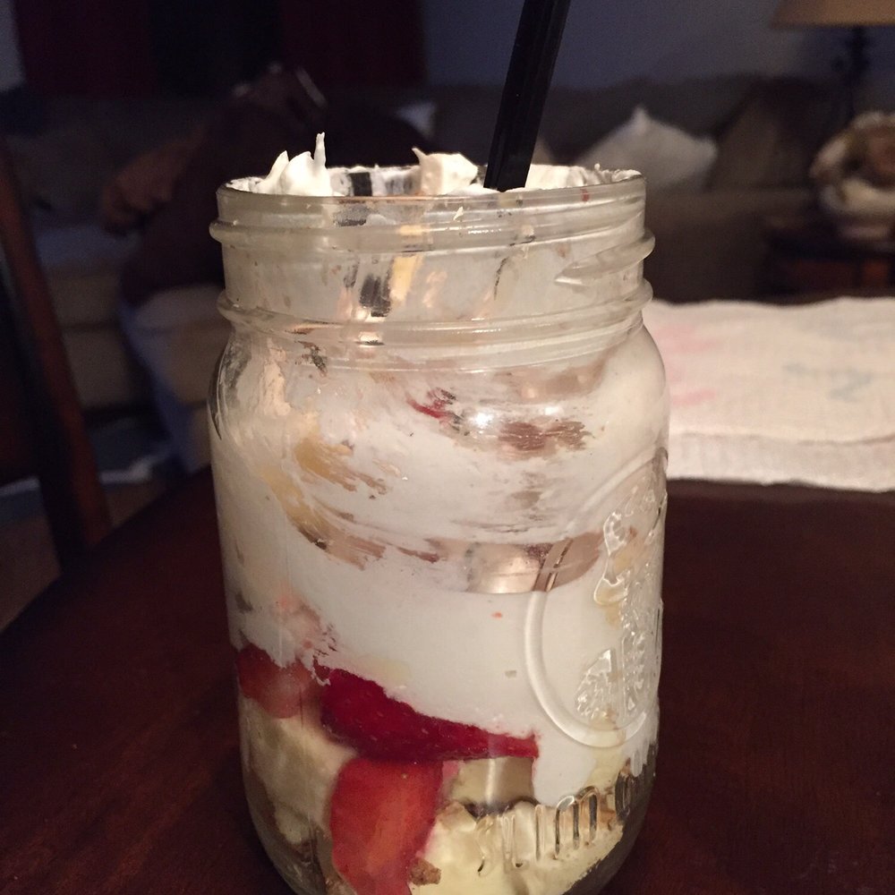 Slim Chickens - This! And that's a real Mason jar full of Strawberry Shortcake. - Southern Near Me - Hurst, Texas Slim Chickens - This! And that's a real Mason jar full of Strawberry Shortcake. - Southern Near Me - Hurst, Texas