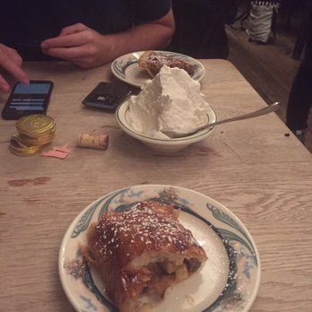 Peter Luger - Apple strudel and pecan pie with a tall pile of whipped cream on the side - Steakhouses Near Me - Brooklyn, New York Peter Luger - Apple strudel and pecan pie with a tall pile of whipped cream on the side - Steakhouses Near Me - Brooklyn, New York