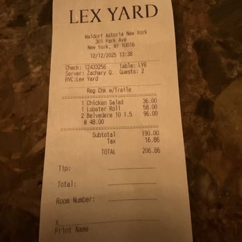 Lex Yard - Receipt - New American Near Me - New York, New York