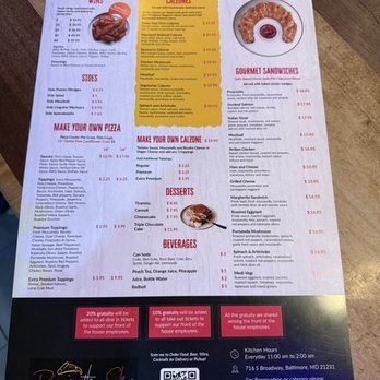 Pie In The Sky - Menu back - Pizza Near Me - Baltimore, Maryland