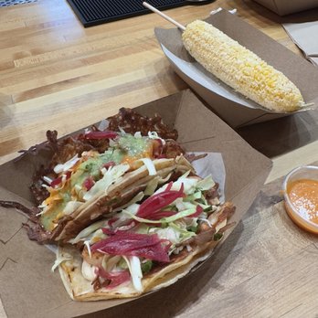 Taco Bamba - Camaron Taco (shrimp) dirty style with corn tortilla replacement and street corn on the side - Tacos Near Me - Rockville, Maryland Taco Bamba - Camaron Taco (shrimp) dirty style with corn tortilla replacement and street corn on the side - Tacos Near Me - Rockville, Maryland