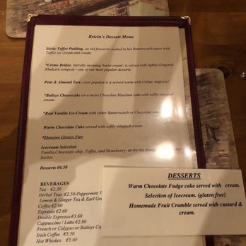Bricín Restaurant and Boxty House - Dessert menu - Irish Near Me - KILLARNEY, Kentucky