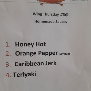 Crabtowne - List of sauces available for their chicken wings, a specialty of this restaurant - Seafood Near Me - Glen Burnie, Maryland