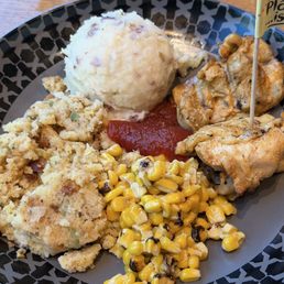 All the Trimmings Bowl (two chicken thighs, red skin mashed potatoes, stuffing, creamy corn, chilli jam) All the Trimmings Bowl (two chicken thighs, red skin mashed potatoes, stuffing, creamy corn, chilli jam)