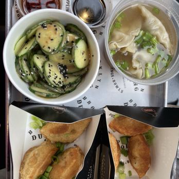 Brooklyn Dumpling Shop - Wagyu Dumplings in Broth Combo Cucumber Salad Black Sesame Chili Oil Authentic Dumpling Sauce Peking Duck Philly Cheesesteak - Dim Sum Near Me - Philadelphia, Pennsylvania
