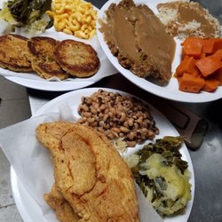 RJ Southern Home Cooking - Turkey breast chop. Salmon croquettes  and meatloaf