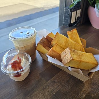 Auria Coffee - Perfect combination  Honey Butter Sticks w/ strawberry cream  With Creme On Top - Desserts Near Me - Buena Park, California