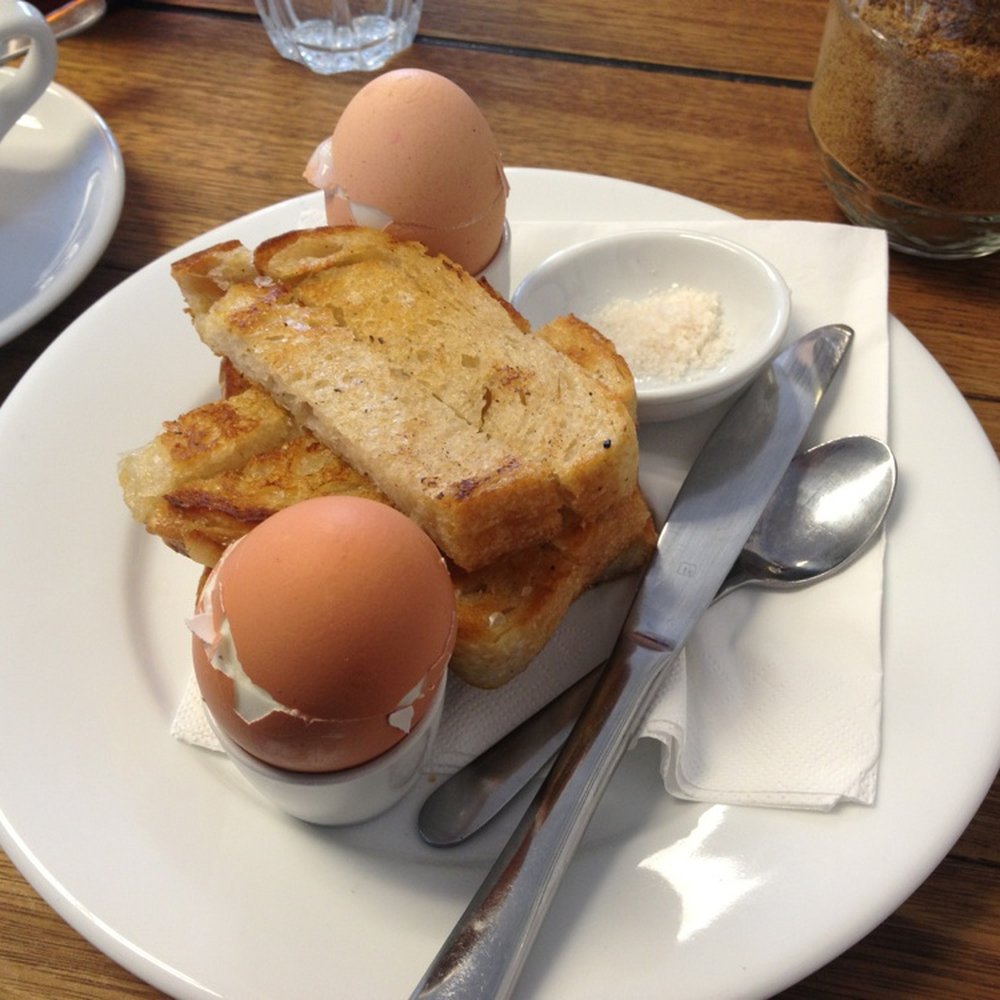 Paddy's Lantern - Free range soft boiled eggs with buttered sourdough soldiers - Coffee & Tea Near Me - Adelaide, SA