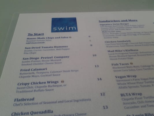 Menu photo 5 SWIM Lounge San Diego, CA