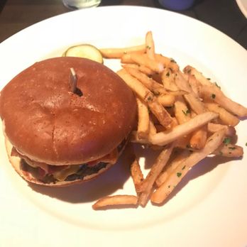 Yard House - BBQ Bacon Cheddar Burger* with Garlic Aïoli Fries. - New American Near Me - Yonkers, New York Yard House - BBQ Bacon Cheddar Burger* with Garlic Aïoli Fries. - New American Near Me - Yonkers, New York