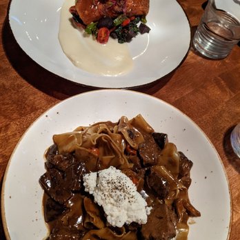 The Sawyer - Beef stroganoff and salmon - New American Near Me - Truckee, California The Sawyer - Beef stroganoff and salmon - New American Near Me - Truckee, California