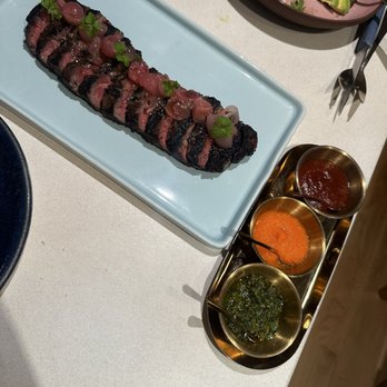 kann - coffee-rubbed New York strip with malice, fermented hot sauce, kann coffee bbq sauce, herb relish...the relish was my favorite! - Caribbean Near Me - Portland, Oregon