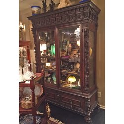 Greenwald Antiques - 18th-century Italian Baroque Collectors Cabinet with Tiffany Lamps & Desk Accessories, and Steuben, Gallé, and Daum Art Glass.