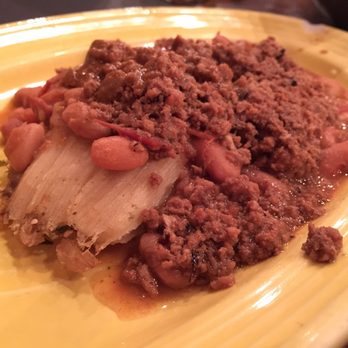 Senor Patron - Single pork tamale with beef topping (looks nasty, to be honest), $3 - Mexican Near Me - Johns Creek, Georgia