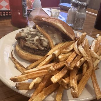Greezy Steve's - Mushroom & Swiss Burger with hand cut fries. - American Near Me - Pond Creek, Oklahoma