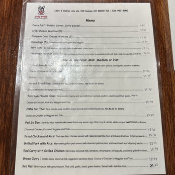 Lucky Noodles - Regular Menu - Thai Near Me - Denver, Colorado