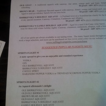 Rolling River Spirits - the other half of the spirit list for tasting - Distilleries Near Me - Portland, Oregon