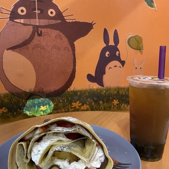 iCrave - Strawberry Nutella Cheesecake crepe. Mango iced tea with boba - Creperies Near Me - Capitola, California