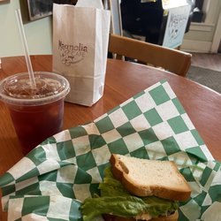 Magnolia Cafe - Enjoying a yummy chicken salad and an iced tea with some desserts to go!
