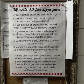 Marios Speakeasy Pizza - a notice board with instructions - Pizza Near Me - Denver, Colorado Marios Speakeasy Pizza - a notice board with instructions - Pizza Near Me - Denver, Colorado