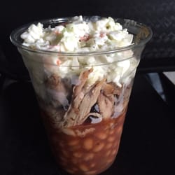 Lazy Man Bar-B-Que - Lazy Man Sundae - baked beans, pulled pork, summer slaw. Soo good