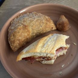 vicky sandwich, ham croquetta, ham and cheese empanada vicky sandwich, ham croquetta, ham and cheese empanada