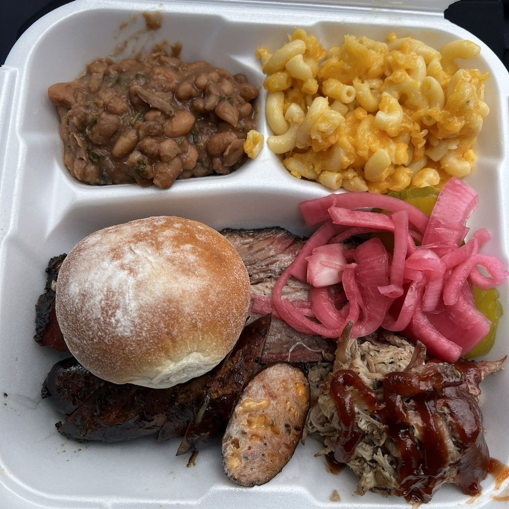 Worth The Wait BBQ - This is a three item combo with two sides! We had brisket pulled pork and jalapeño w/beans, biscuit, and mac & cheese. - Food Stands Near Me - Fontana, California Worth The Wait BBQ - This is a three item combo with two sides! We had brisket pulled pork and jalapeño w/beans, biscuit, and mac & cheese. - Food Stands Near Me - Fontana, California
