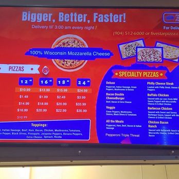 Five Star Pizza - a menu and price board - Pizza Near Me - Jacksonville, Florida Five Star Pizza - a menu and price board - Pizza Near Me - Jacksonville, Florida