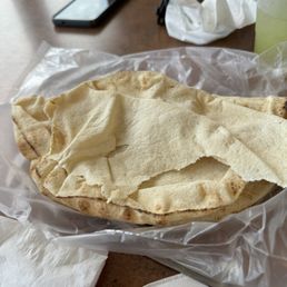 Unwarned pita delivered after we'd finished our food Unwarned pita delivered after we'd finished our food