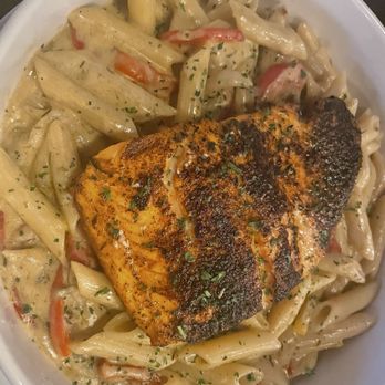 Spice House - Rasta pasta with salmon - Caribbean Near Me - Duluth, Georgia