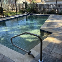 Ultimate Pool Remodel - Pool remodel with belgard pavers, travertine coping, and PebbleTec pool finish