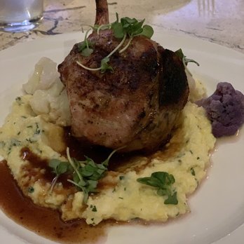 Celadon - Double pork chop with palenta and cauliflower sides - Seafood Near Me - Napa, California