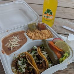 Taco combo with three tacos and Rice and beans