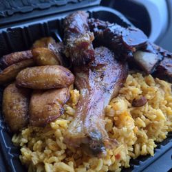 Las Delicias - Plantain, roasted chicken, ribs and rice & peas.