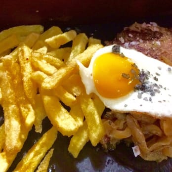 Astelena - Solomillo (sirloin steak, onions, quail egg, and fries cut like Inn N Out) so gooooood - Tapas Bars Near Me - Donostia / San Sebastián, SS Astelena - Solomillo (sirloin steak, onions, quail egg, and fries cut like Inn N Out) so gooooood - Tapas Bars Near Me - Donostia / San Sebastián, SS