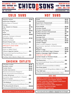 Menu photo 8 Chico & Sons Sub Shop Northfield, NJ Menu photo 8 Chico & Sons Sub Shop Northfield, NJ
