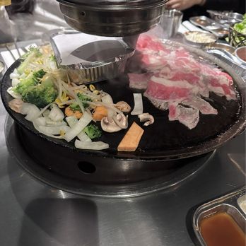Let's Meat - Warming up the corn cheese, thin sliced brisket, and mixed veggies - Korean Near Me - New York, New York Let's Meat - Warming up the corn cheese, thin sliced brisket, and mixed veggies - Korean Near Me - New York, New York