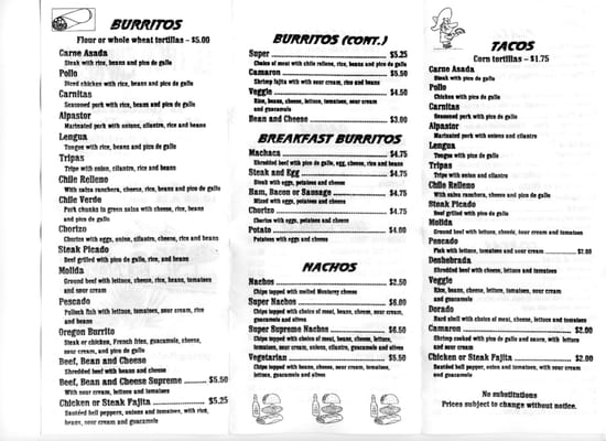 Menu photo 5 El Taco Express Springfield, OR