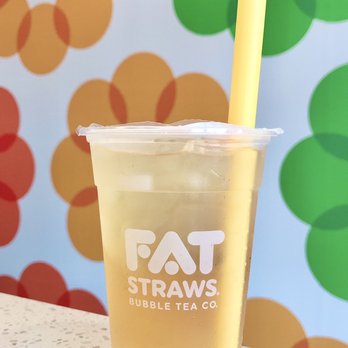 Fat Straws - white peach tea with lychee jelly - Bubble Tea Near Me - Richardson, Texas Fat Straws - white peach tea with lychee jelly - Bubble Tea Near Me - Richardson, Texas