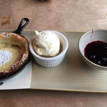 The Cookery - Dutch baby with cream cheese ice cream and blueberry compote - Seafood Near Me - Seward, Alaska