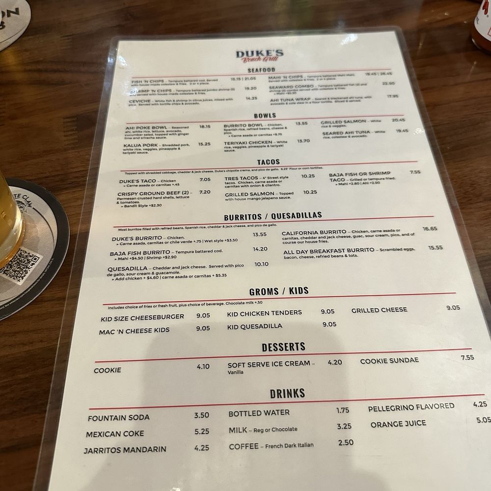 Duke's Beach Grill - Menu side 2 - Bars Near Me - Ventura, California