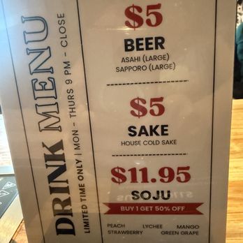 Nabe Hotpot - Beverage menu.  No refills. - Hot Pot Near Me - Las Vegas, Nevada